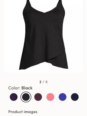 Lands End Tulip Tankini, V-Neck, Black, Large 14-16 DD